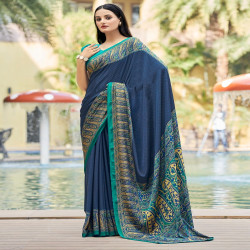 Premium Silk Crepe Printed Saree with Traditional Designer Border & Pallu